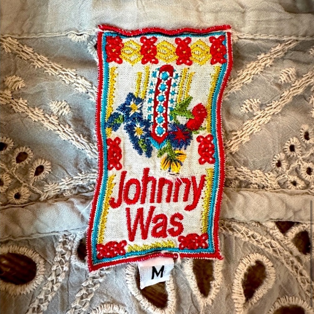 Johnny Was Back Eyelet button down Blouse in Powdered Sugar - Picture 7 of 8